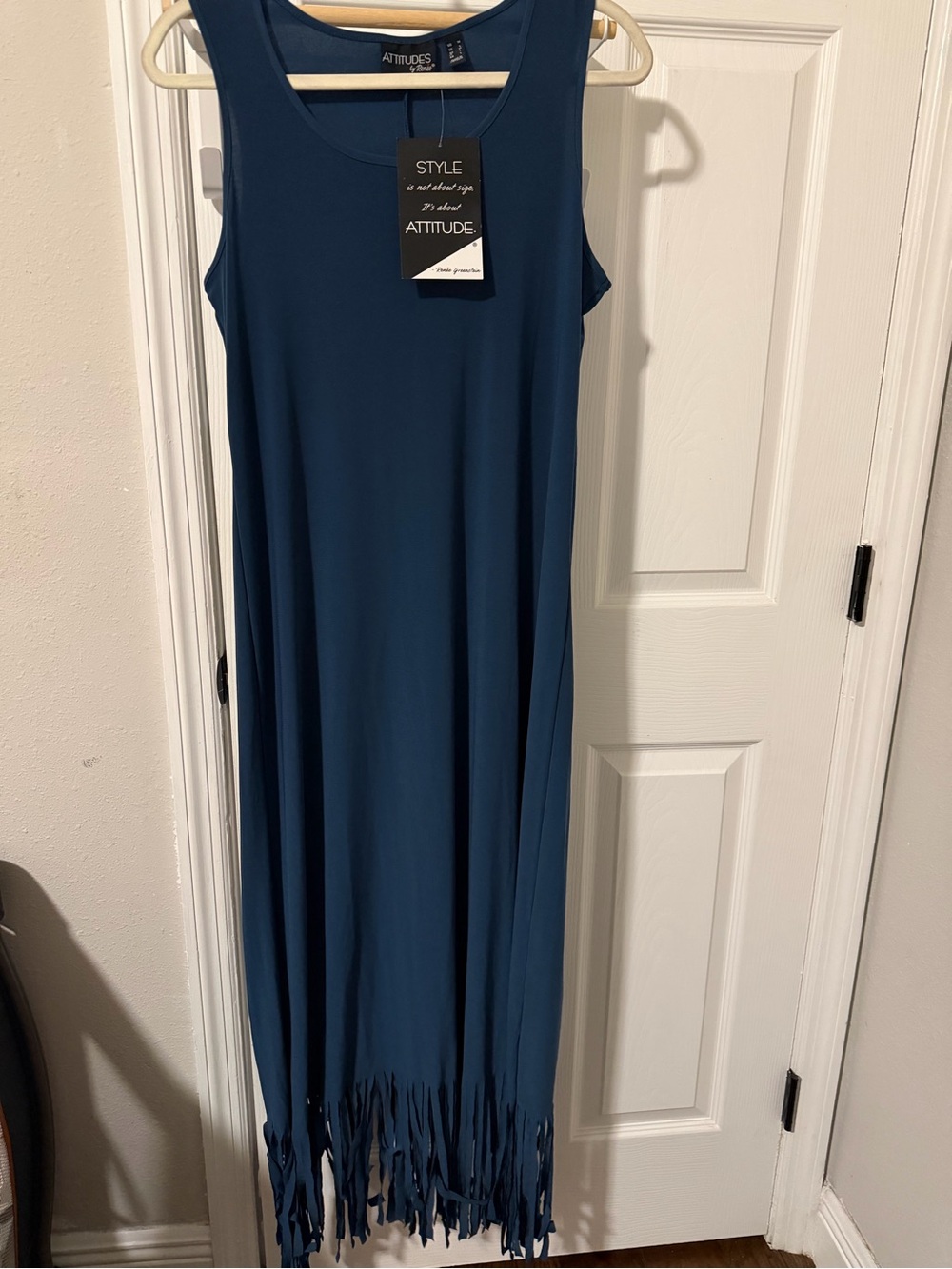 Attitudes by Renee Teal Fringe-Hem Sleeveless Maxi Dress
